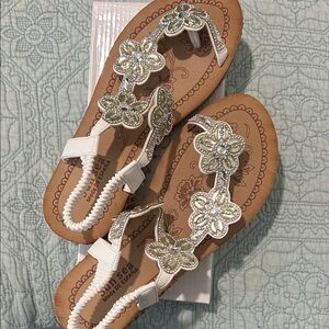 Elegant White Floral Beaded Sandals ON SALE